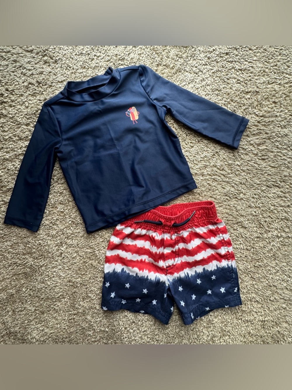 12M Baby Swim Set Rash Guard + Flag Trunks Patriotic